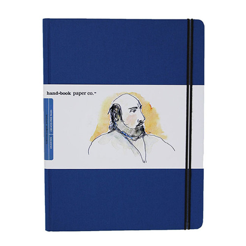 Hard-bound with a book cloth cover, Hand Book Journal Co. Travelogue Series Artist Journals have just the right amount of flexibility. Great for pen, ink, pencil, and markers. Accepts light watercolor washes without buckling. These artist journals are wrapped with a durable elastic band with a clear envelope inside the back cover and sewn-in ribbon bookmark. Contains 128 pages of heavyweight, 100% acid-free, buff drawing paper with a good tooth. Extra large portrait journals are 8" x 11".