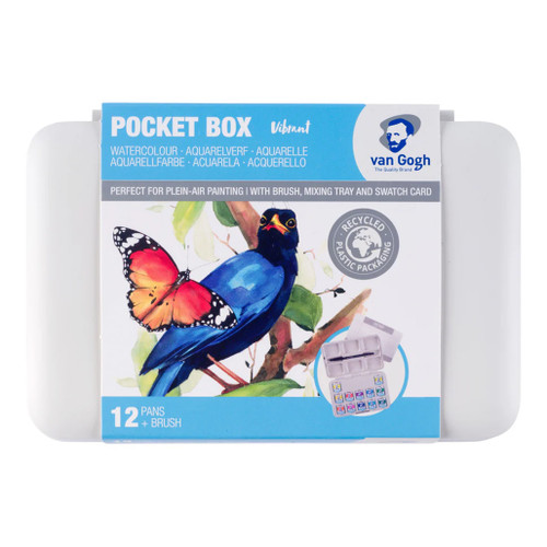 An image of Van Gogh Watercolor Half Pan Pocket Box Set, Vibrant Colors, 12 Colors.